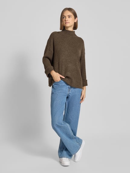 PIECES Loose Fit Strickpullover mit Mock Neck Modell 'TULLE' Mittelbraun 1