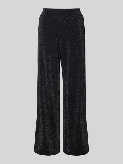 Produktfoto, Stoffhose met elastische tailleband van Milano Italy, zwarte kleur met glitter-effect, losse pasvorm, materiaal-mix, Franse steekzakken, achterzakken.