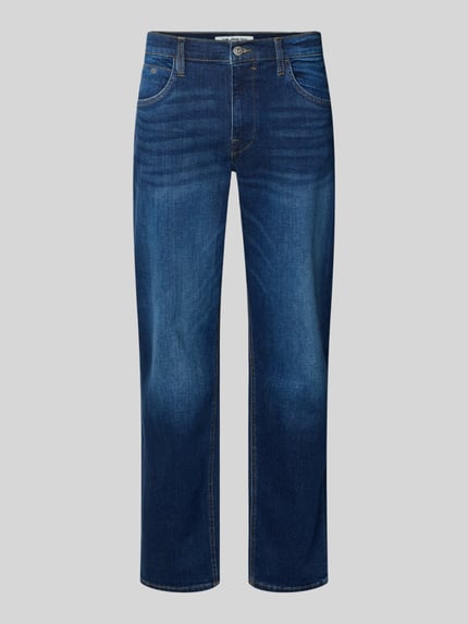 Produktfoto, Regular Fit Jeans mit Eingrifftaschen Modell 'ROCK' von Blend, mieszanka bawełny i elastanu, krój regular fit, szerokość w rozmiarze 32/32: 46 cm, długość wewnętrzna nogawki: 82 cm, kolor granatowy, proste nogawki, widoczna tekstura denimu