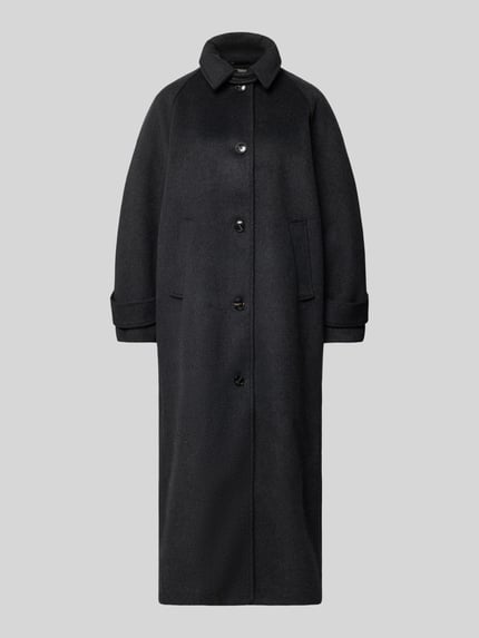 Produktfoto, Mantel aus Leinen-Mix mit Stehkragen Modell 'Keaton' von Neo Noir, schwarz, klassische Knopfleiste, glatte Textur, Regular Fit, seitliche Eingrifftaschen, Ärmelriegel, schlichte Form, dezente Struktur