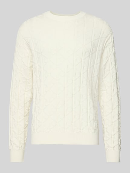 Produktfoto, Strickpullover mit Rundhalsausschnitt Modell 'EASY' von Calvin Klein Jeans in Creme, reine Baumwolle, sichtbare Struktur, Regular Fit