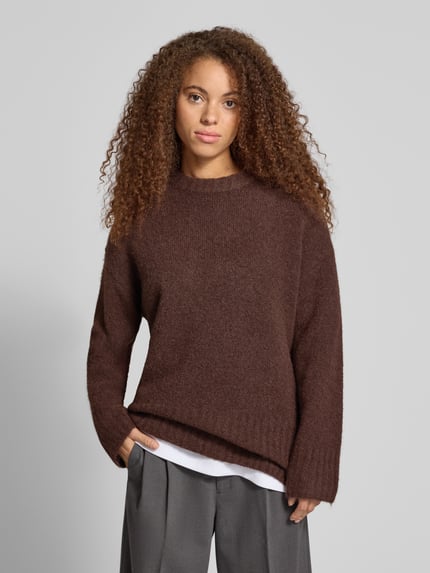 PIECES Sweter z prążkowanymi wykończeniami Ciemnobrązowy melanż 4