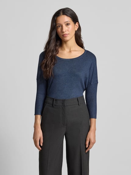 FREE/QUENT Sweter z dzianiny z mieszanki wiskozy z rękawem o dł. 3/4 model ‘JONE’ Niebieski melanż 4
