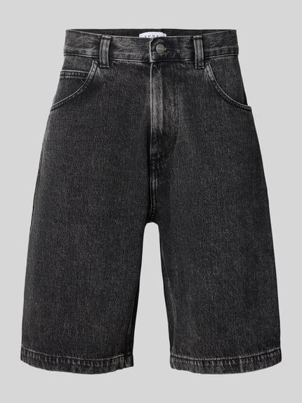Produktfoto, Worker Shorts im 5-Pocket-Design von Edwin in Schwarz aus Reine Baumwolle, ausgestellter Schnitt, Knopf-Reißverschluss, Bundweite 45 cm, Innenbeinlänge 28 cm