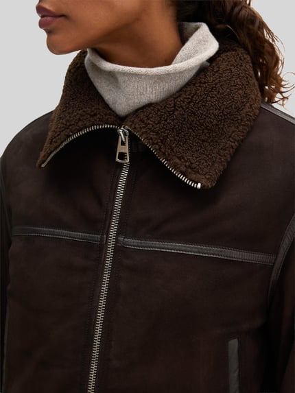 Marc O'Polo Lederjacke mit Teddykragen aus Lammnappa Dunkelbraun 3