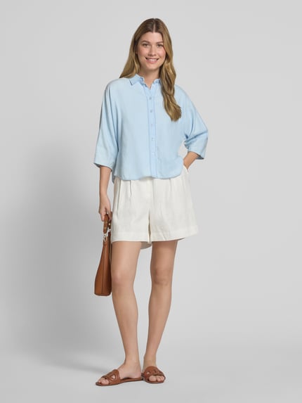 MOS MOSH Regular fit blouse met linnen, model 'ANGELICA' Lichtblauw - 1