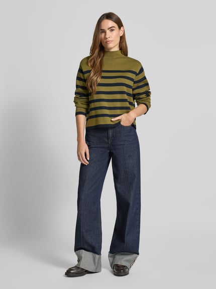 Jake*s Collection Strickpullover mit geripptem Stehkragen Oliv 1