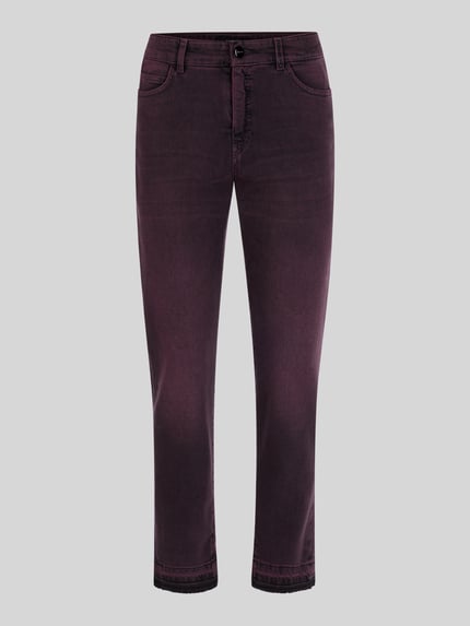 Marc Cain High Waist Slim Fit Jeans mit Fransensaum Bordeaux 2