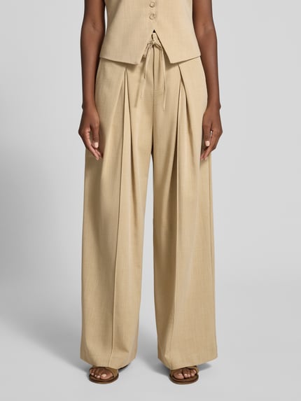 SUNCOO PARIS Wide Leg Stoffhose mit Bindegürtel Modell 'JEFF' Beige 4