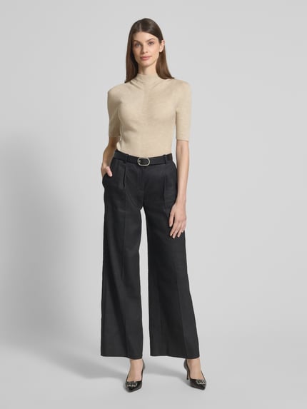 BOSS Slim Fit Turtleneck-Pullover aus Schurwolle Beige Melange 1