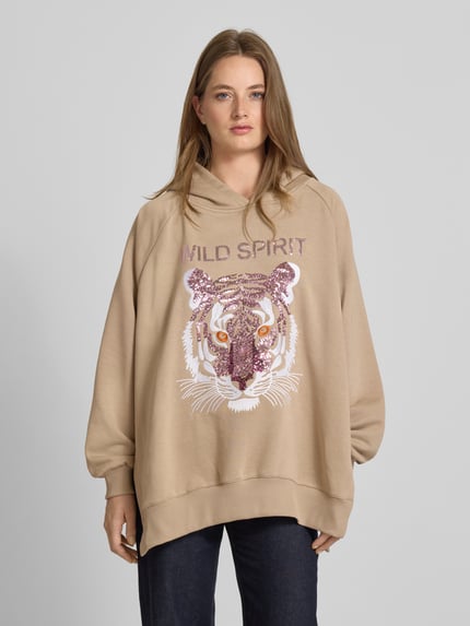miss goodlife Oversized Hoodie aus reiner Baumwolle mit Motiv-Print Sand 4
