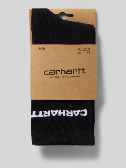Produktfoto, Socken mit Label-Detail von Carhartt Work In Progress in Schwarz, Baumwoll-Mix mit Stretch-Anteil, körpernahe Passform, elastisches Rippenbündchen