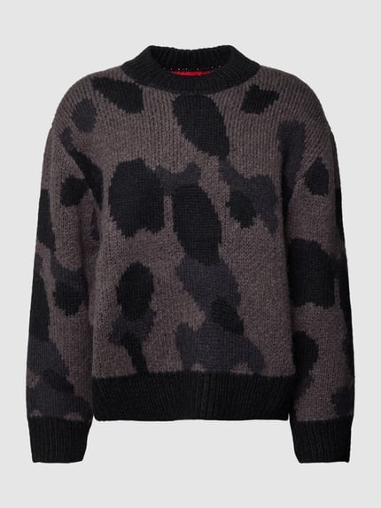 HUGO Strickpullover mit Allover-Muster Modell 'Sattiner' Anthrazit 1