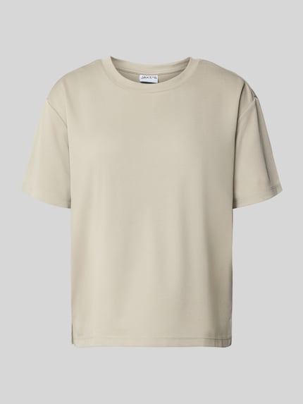 Jake*s Casual T-shirt z prążkowanym okrągłym dekoltem Gliniany 2