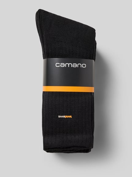 Produktfoto, Socken mit Label-Print von camano in Schwarz, Baumwoll-Mix, körpernaher Schnitt, gerippter Abschluss, Label-Print