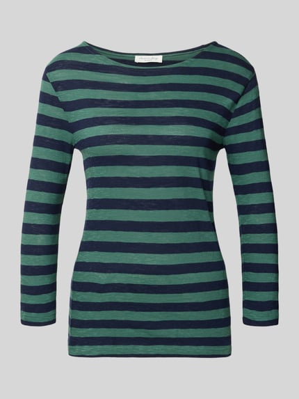 Produktfoto, Longsleeve mit 3/4-Arm von Christian Berg Woman aus reiner Baumwolle, grün-dunkelblau gestreift, gerader Schnitt, Rundhalsausschnitt