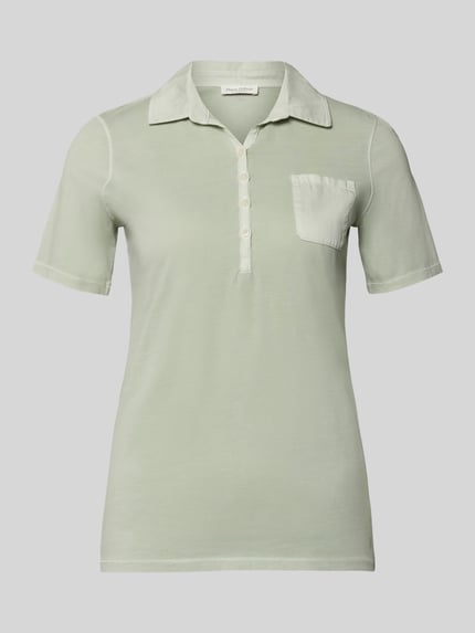 Productfoto, Regular Fit Poloshirt uit pure katoen van Marc O'Polo, effen mintgroen, korte knoopsluiting, borstzak, polokraag, logoprint, jersey.