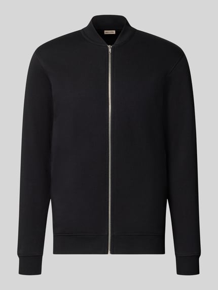 Produktfoto, schwarze Regular Fit Sweatjacke aus Baumwoll-Mix Modell 'CERES' von ONLY & SONS, glatte Oberfläche, silberner Reißverschluss