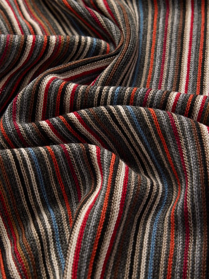 Productfoto, Schal aus Woll-Mix mit Fransen van Christian Berg Men, rechthoekig, allover-strepen in grijs, rood, oranje, blauw, zachte textuur