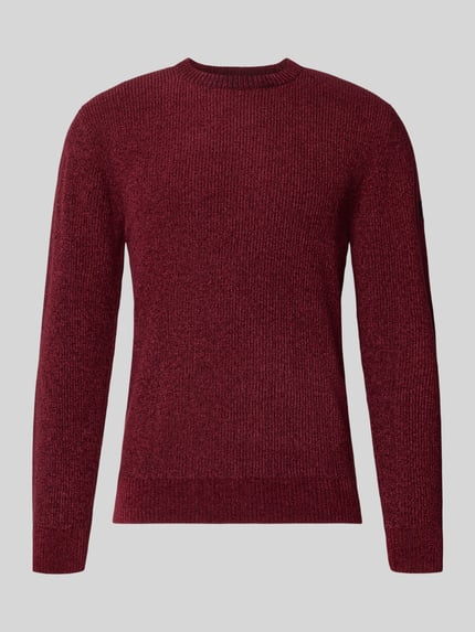 Produktfoto, Regular Fit Strickpullover aus Baumwoll-Mix von Tom Tailor in Melange-Optik, Rippstrickstruktur, unifarben, Rückansicht.