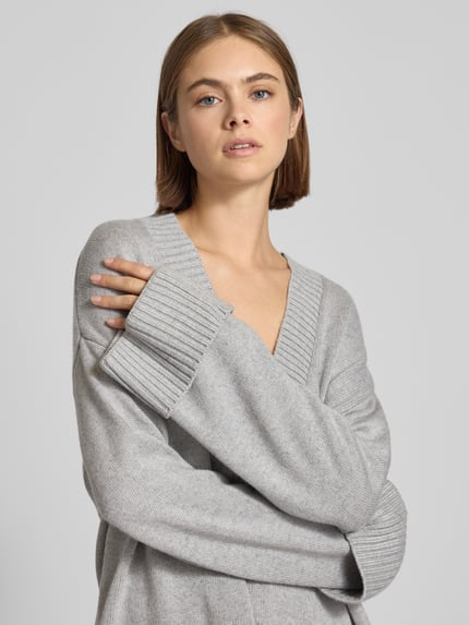 Gina Tricot Loose Fit Strickpullover mit Woll-Anteil Hellgrau Melange 3