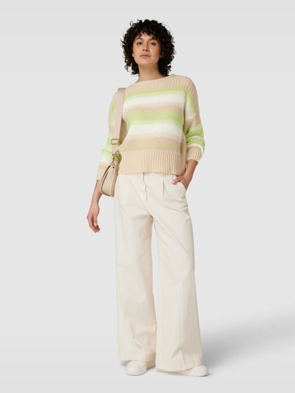 OPUS Sweter z dzianiny o kroju loose fit z dodatkiem wełny model „Pradient” Jasnozielony 1