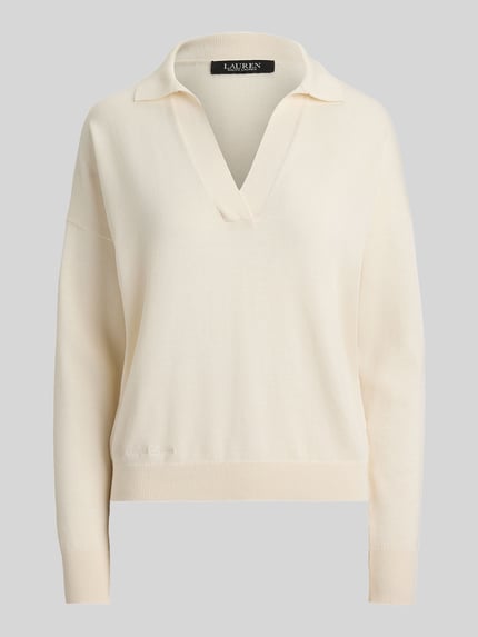 Lauren Ralph Lauren Relaxed Fit Pullover aus Baumwoll-Mix mit Polokragen Ecru 2