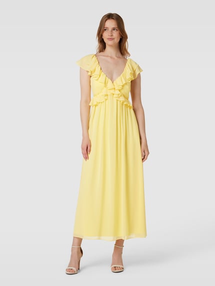 Jake*s Cocktail Maxi-jurk met design met open rug en volants Lichtgeel - 4