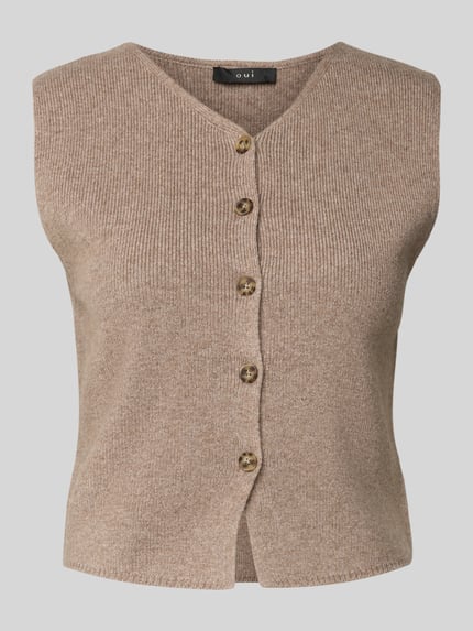 Oui Slim Fit Strickweste mit Woll-Anteil Taupe 2