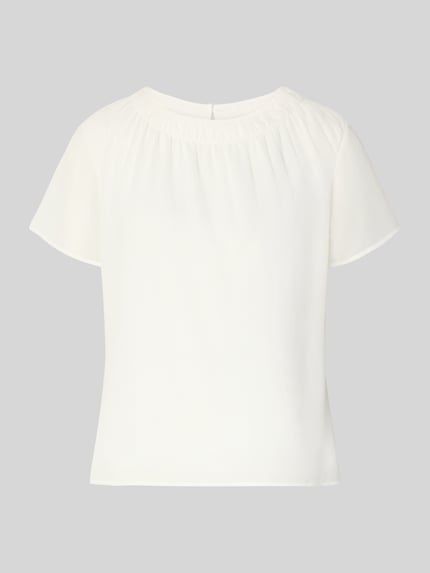 Produktfoto, Regular Fit Blusenshirt mit semitransparenten Ärmeln von s.Oliver BLACK LABEL, unifarbenes Chiffon, Rundhalsausschnitt