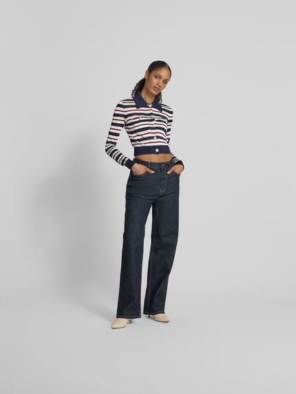 Self-Portrait Bluse in Strick-Optik Blau 1