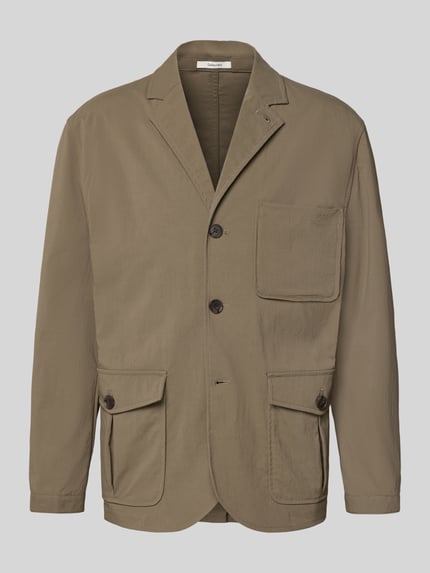 Produktfoto, Regular Fit Anzugsakko mit Reverskragen Modell 'HALLS HYBRID' von SELECTED HOMME in unifarbenem Braun, glatte Batist-Textur, einreihige Knopfleiste, lange Ärmel, Brust- und Seitentaschen