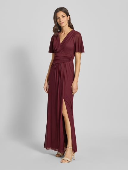 Christian Berg Cocktail Abendkleid mit V-Ausschnitt Dunkelrot 1