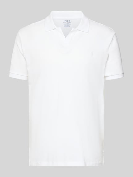 Productfoto, Slim Fit Poloshirt aus Baumwoll-Mix van Polo Ralph Lauren in effen wit met piquétextuur, korte mouw, logodetail, polokraag, asymmetrisch, zijsplitten