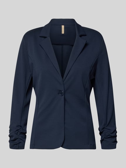 Productfoto, Blazer met plooien model 'Siham' van Soyaconcept in donkerblauw, elastische materiaalmix, getailleerd, reverskraag, knoopsluiting