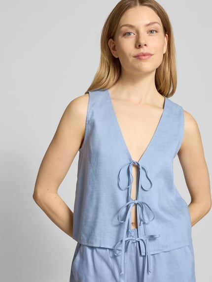 Marella Regular Fit Weste aus Viskose-Leinen-Mix Modell 'ISOLANA' Hellblau 3