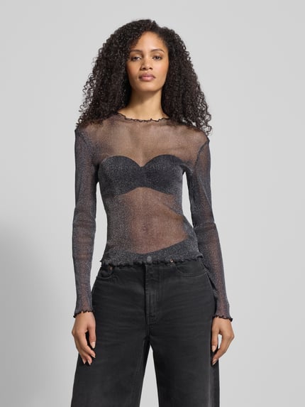 Tom Tailor Denim Slim fit shirt met lange mouwen van semi-transparant mesh Grafiet gemêleerd - 4