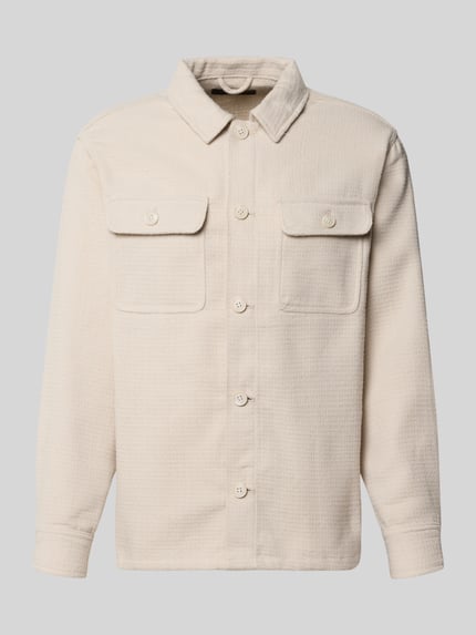 Produktfoto, Regular Fit Hemdjacke mit Brusttaschen Modell 'REGENT' von JACK & JONES, beige, fein strukturiert, Kentkragen, Knopfleiste.