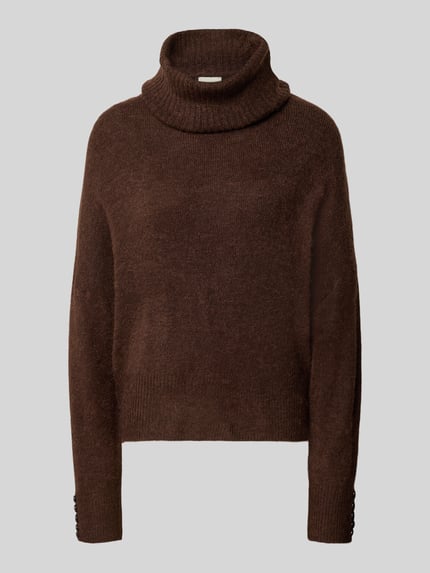 Produktfoto, Relaxed Fit Strickpullover mit Rollkragen Modell 'IHKAMARA' von ICHI in Braun, Material-Mix mit Alpaka-Anteil, elastische Abschlüsse, Damenmode