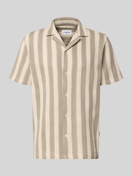 Produktfoto, Modern Fit Freizeithemd mit Reverskragen von Lindbergh in Beige- und Brauntönen, gestreift, Materialmix mit Viskose-Anteil, Knopfleiste