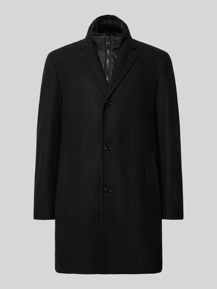 Produktfoto, Regular Fit Mantel aus Woll-Mix von HECHTER PARIS in Schwarz mit Reverskragen, Stehkragen und Knopfleiste, glatte Textur.