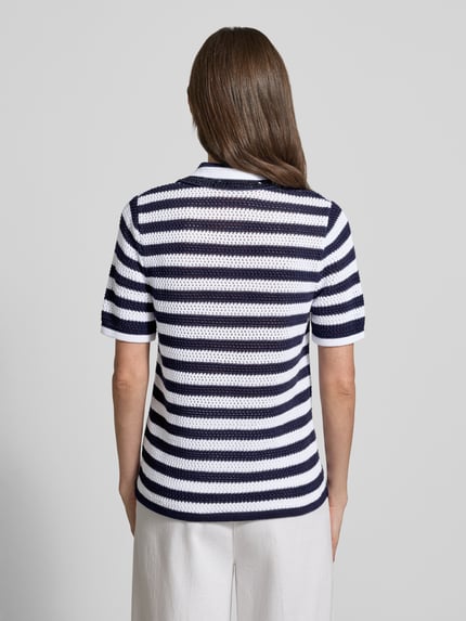 monari regular fit poloshirt in tricotlook en sierstenen Marineblauw gemêleerd - 5
