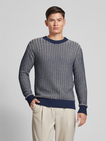 Thinking Mu Strickpullover mit Rundhalsausschnitt Modell 'SANTOS' Dunkelblau 4