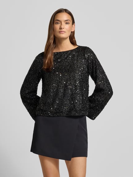 VERO MODA Regular Fit Langarmshirt mit Pailletten-Besatz Modell 'NAJA' Black 4
