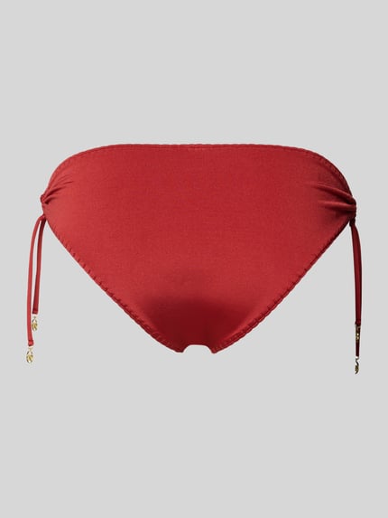 Produktfoto, Bikinihose mit seitlicher Schnürung von WATERCULT in Rot, Material-Mix mit Stretch-Anteil, körpernahe Passform, elastischer Bund