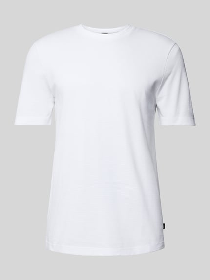 BOSS T-shirt met geribde ronde hals, model 'TIBURT' Wit - 2