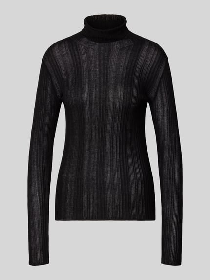 Produktfoto, Strickpullover mit Rollkragen Modell 'Haddis' von My Essential Wardrobe, schwarz, semitransparent, schlanke Passform, Viskose-Mix, vertikale Struktur