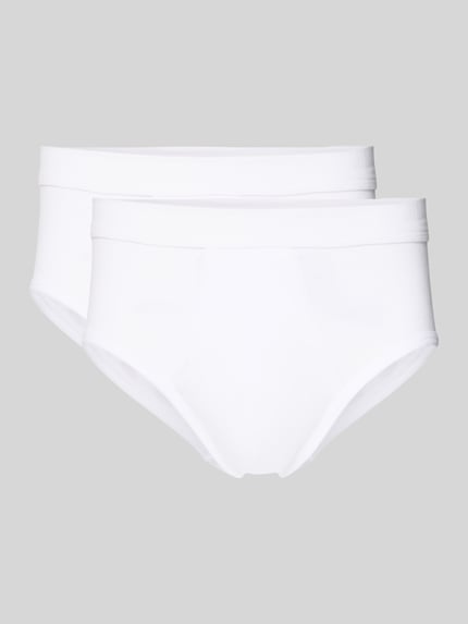 Produktfoto, Slip aus Feinripp von Schiesser, Herren Slip aus reiner Baumwolle, körpernahe Passform, elastischer Bund, weiß auf grauem Hintergrund