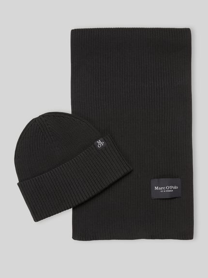 Marc O'Polo Schal mit Label-Patch im 2-teiligen Set Anthrazit 1