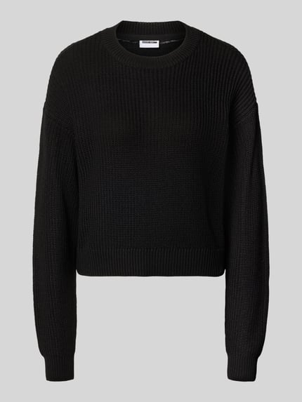 Productfoto, Relaxed Fit Pullover uit katoenmix model 'Maysa' van NOISY MAY®, zwart, gebreide look, ronde hals, damen pullover
